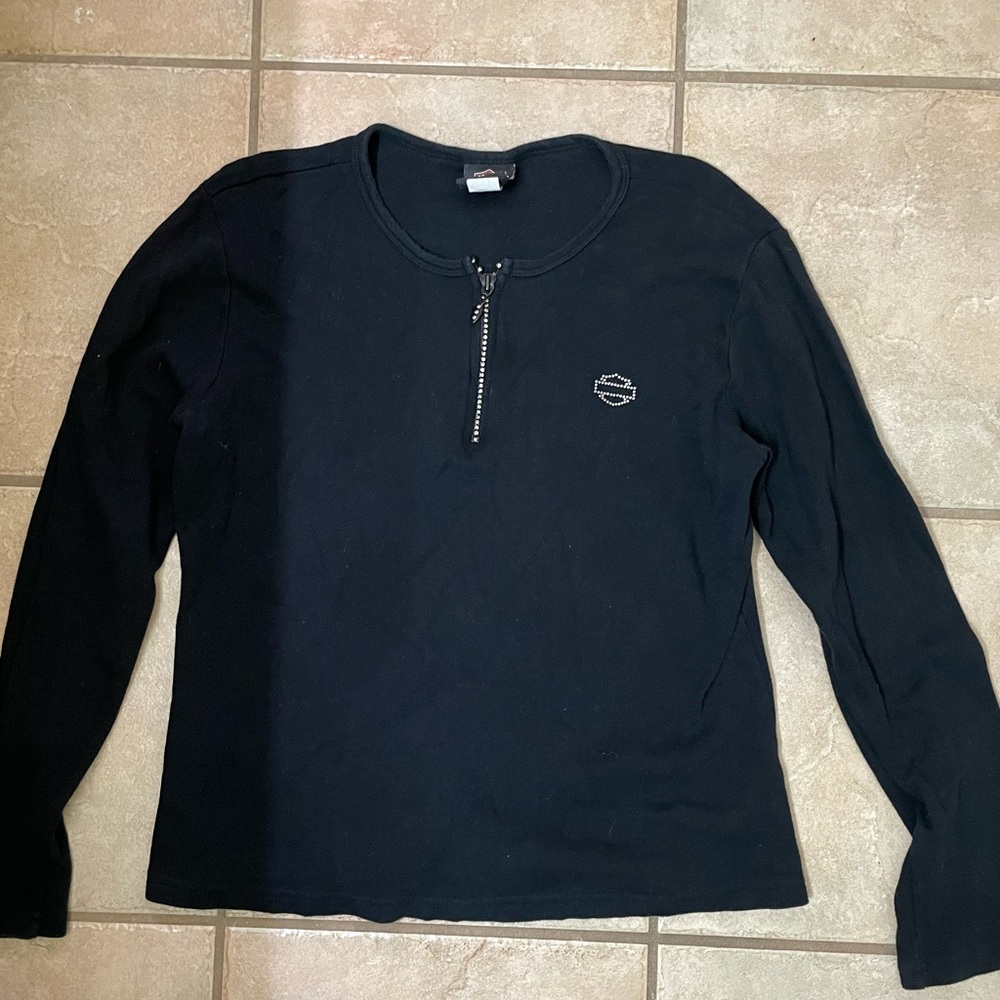 Vintage long sleeve half zip women’s Harley Davidson top $ Crystal Harley sign